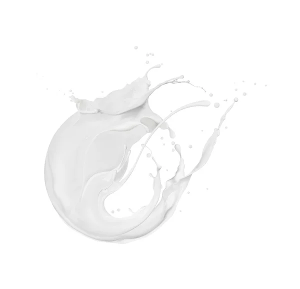 Beyaz Bir Arka Planda Izole Edilmiş Küresel Şekildeki Süt Damlaları — Stok fotoğraf