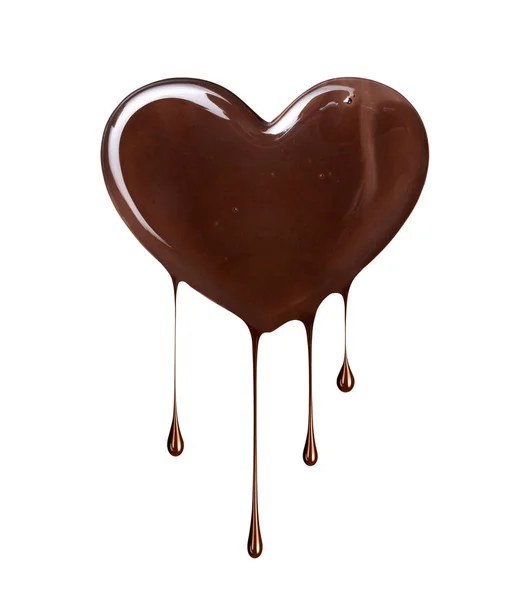 Chocolate Candy Shape Heart Dripping Drops Isolated White Background — Photo