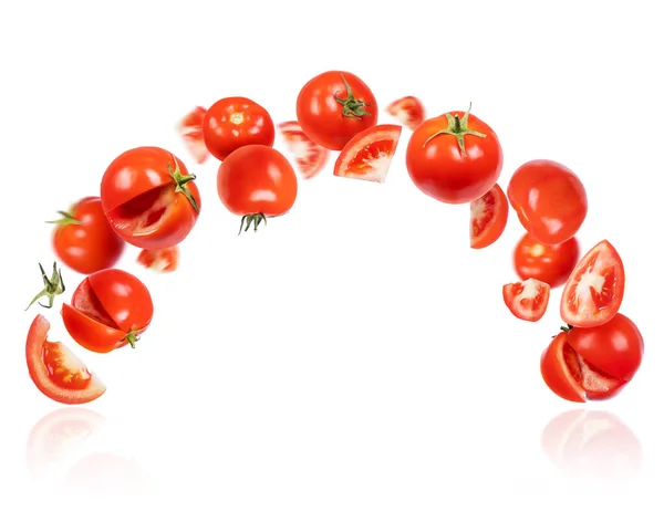 Chopped Ripe Tomatoes Air Isolated White Background — 图库照片