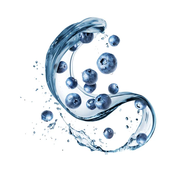 Blueberries Splashes Water White Background — Stockfoto