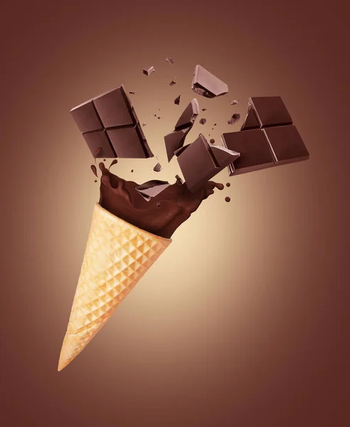 Splashes Ice Cream Crushed Bar Chocolate Brown Background — Stock Photo, Image