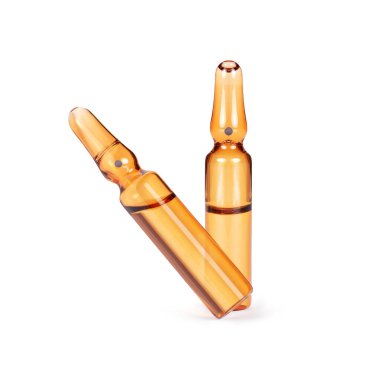 Two medical or cosmetic ampoules close-up  isolated on a white background 