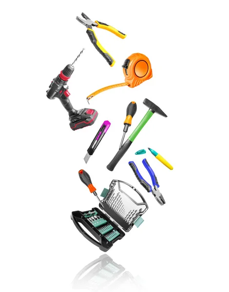 Various Construction Tools Air White Background — Stockfoto