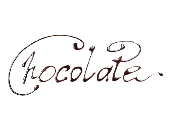 Elegante Inscrição Chocolate Feito Chocolate Derretido Fundo Branco — Fotografia de Stock