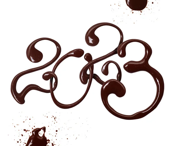 Дата 2023 Року Зроблена Шоколадного Елегантного Шрифту Свирами Ізольована Білому — стокове фото