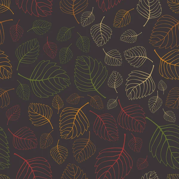 Sonbahar renksiz deseni, koyu kahverengi arka planda etrafa saçılmış düşen yapraklar..