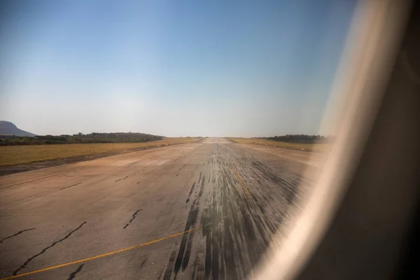 Take Runway Seen Commercial Jet Plane Kruguer National Park Airport — 스톡 사진