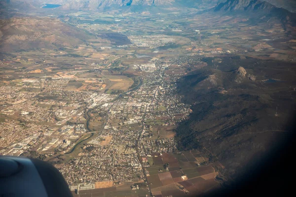 Mooi Uitzicht Vanuit Lucht Kaapstad Vanuit Een Commercieel Straalvliegtuig Tijdens — Stockfoto