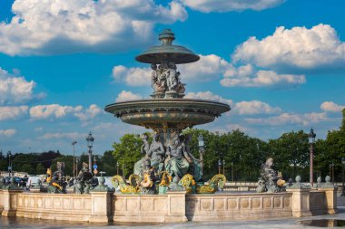 The fountain of the seas of the Place of Concorde in Paris, one of the oldest and most historic squares in France, is located next to the ancient Egyptian obelisk which attracts millions of tourists.