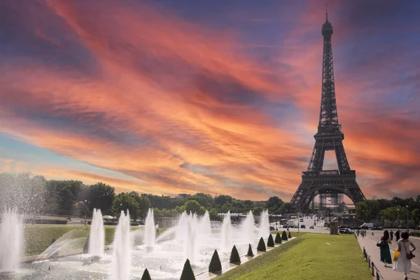 Eiffel Tower Paris Trocadero Gardens Fields Mars French Capital Background —  Fotos de Stock