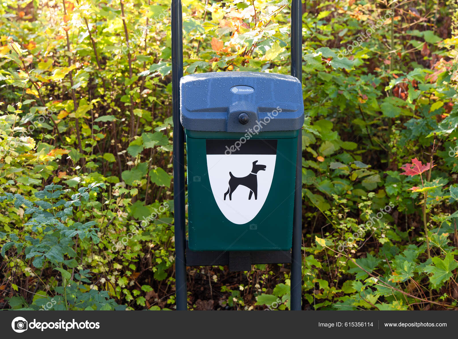 Green Dog Waste Bin Container Park Dog Excrement Cleaning High Stock
