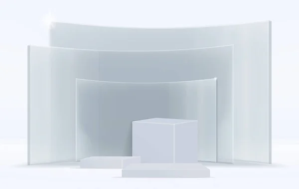 概念矢量3D图形产品展示平台白色阴影化妆品与透明背景现代最小 — 图库矢量图片