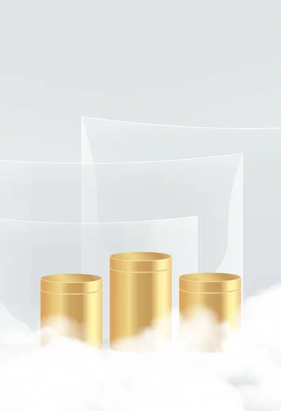 Cena Mínima Com Pódio Dourado Abstrato Nuvem Fundo Transparente Estúdio —  Vetores de Stock