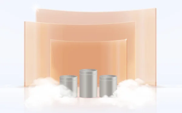 矢量3D造型产品与透明橙色背景的化妆品展示缸底座银 — 图库矢量图片