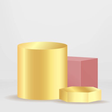 Kozmetik moda ürünleri için 3 boyutlu kutu küp podyumları hazırlayan geometrik biçimlere sahip sahne