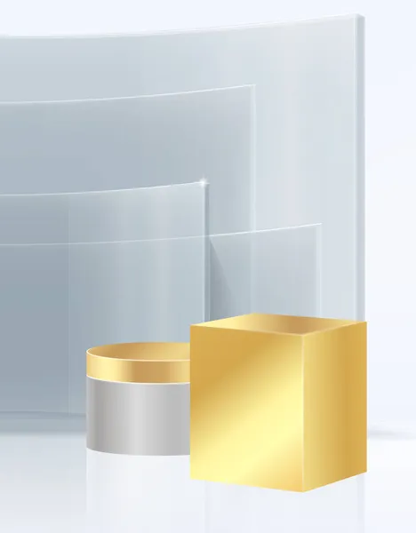 Cena Com Formas Geométricas Vetor Abstrato Renderização Caixa Cubo Pódios — Vetor de Stock