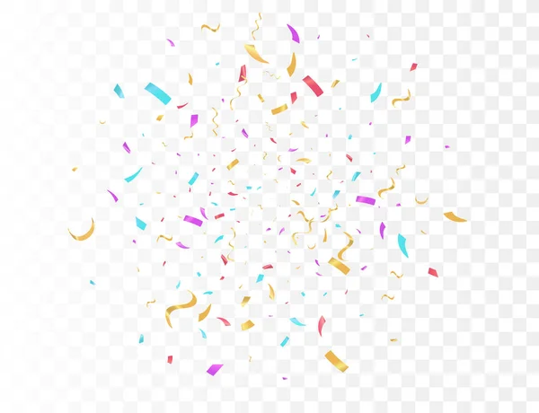 Şeffaf Arkaplan Rengi kurdele ve flama üzerinde konfeti patlaması. Doğum günü partisi vektör arkaplanı