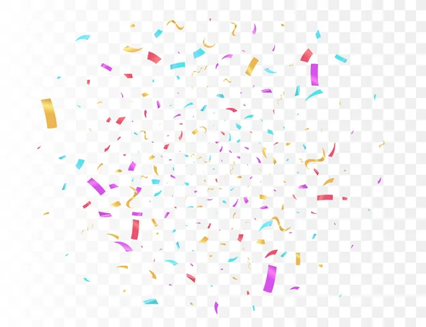 Şeffaf Arkaplan Rengi kurdele ve flama üzerinde konfeti patlaması. Doğum günü partisi vektör arkaplanı