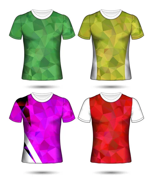 Shirt Mallar Abstrakt Geometrisk Samling Olika Färger Polygonal Mosaik — Stock vektor