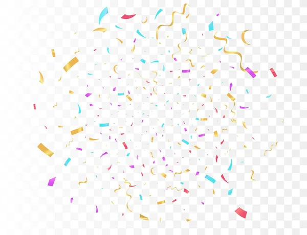 Şeffaf Arkaplan Rengi kurdele ve flama üzerinde konfeti patlaması. Doğum günü partisi vektör arkaplanı