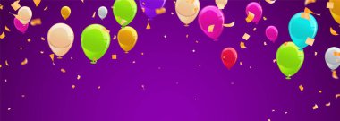 Vektör konfetisi. Şenlikli bir illüstrasyon. Doğum günü, yıldönümü ve bayram kutlamaları için balon seti arka planda izole edildi