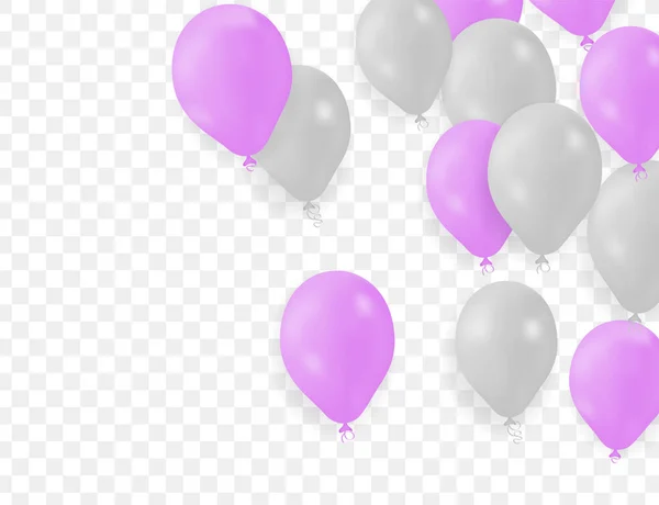 Ballons Gruppen Luftballons Weiß Und Lila Isoliert Auf Transparentem Hintergrund — Stockvektor