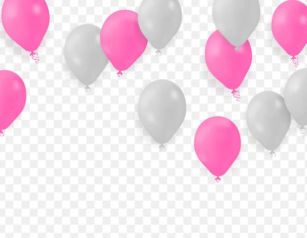 Ballons Gruppen Luftballons Weiß Und Rosa Isoliert Auf Transparentem Hintergrund — Stockvektor