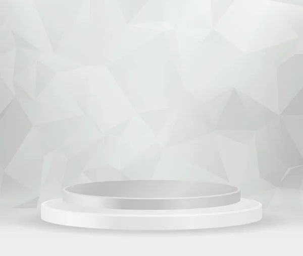 三维矢量抽象平台 圆柱形台阶的一个圆形金框 简约的布局 空旷的空间 调皮了 关于白色背景的抽象多边形 — 图库矢量图片