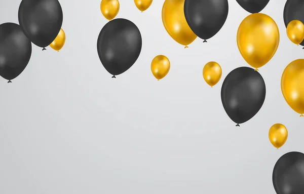 Black Gold Balloons Confetti White Background Celebration Background Design — Archivo Imágenes Vectoriales