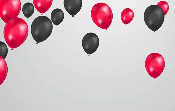 Ballons Noirs Rouges Avec Confettis Sur Fond Blanc Célébration Fond — Image vectorielle
