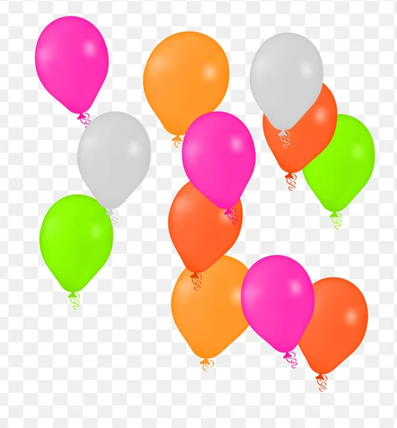 Realistic Helium Vector Balloons Variety Colors Happy Birthday Transparent Background —  Vetores de Stock