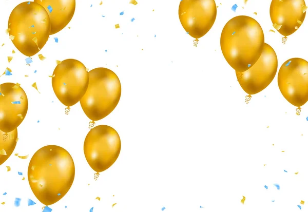 Gestalten Sie Goldene Farben Ealistische Fliegende Heliumballons Feier Festhintergrund Grußbanner — Stockvektor