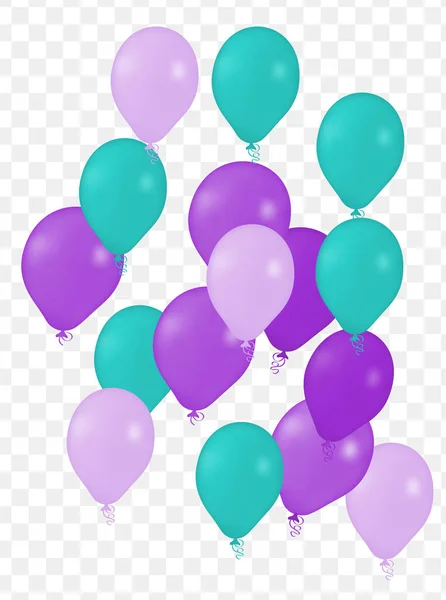 Realistic Helium Vector Balloons Green Color Purple Happy Birthday Transparent — 스톡 벡터