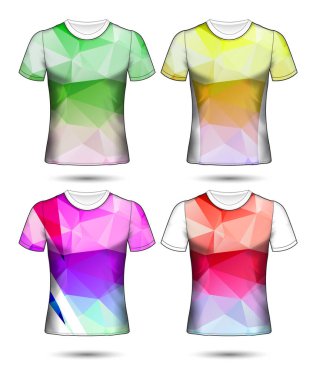  t-shirt şablonları farklı renklerin soyut geometrik koleksiyonu çokgen mozaik 