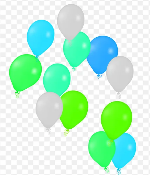 Gerçekçi Helyum Vektör Balonları Yeşil Renk Mavi Doğdun Şeffaf Arka — Stok Vektör