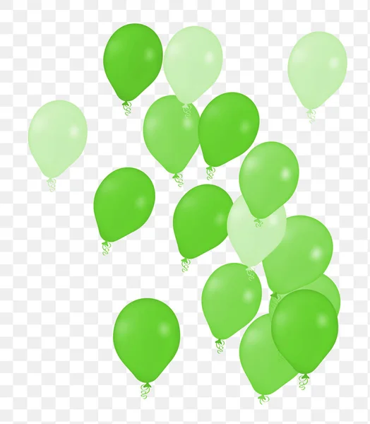 Realistic Helium Vector Balloons Green Color Happy Birthday Transparent Background — Stock Vector