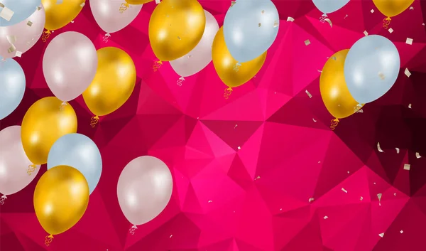 Altın Renkler Pembe Beyaz Gerçekçi Uçan Helyum Balonları Tasarla Kutlama — Stok Vektör