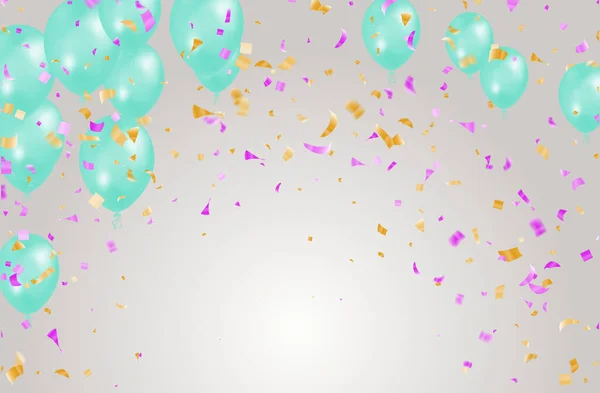 Happy Birthday Balloons Banner Background Illustration Place Text Celebration Festival — Vetor de Stock