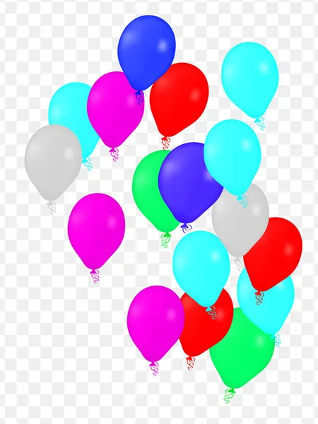 Realistic Helium Vector Balloons Variety Colors Happy Birthday Transparent Background — Stockový vektor