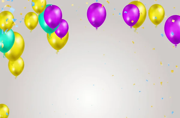 Happy Birthday Balloons Banner Background Illustration Place Text Celebration Festival — Vetor de Stock