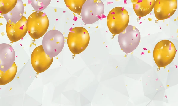 Design Gold Colors Pink Realistic Flying Helium Balloons Celebration Festival — Stockvektor