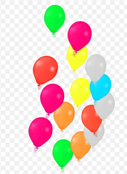 Realistic Helium Vector Balloons Variety Colors Happy Birthday Transparent Background — Image vectorielle