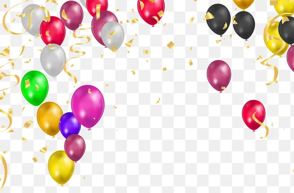 Joyeux Anniversaire Vectoriel Couleur Ballons Brillants Isolés Sur Fond Transparent — Image vectorielle