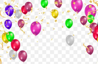 Mutlu yıllar Vektör Renkli Parlak balonlar Şeffaf arka planda izole Yeni Yıl Partisi Dekorodisi