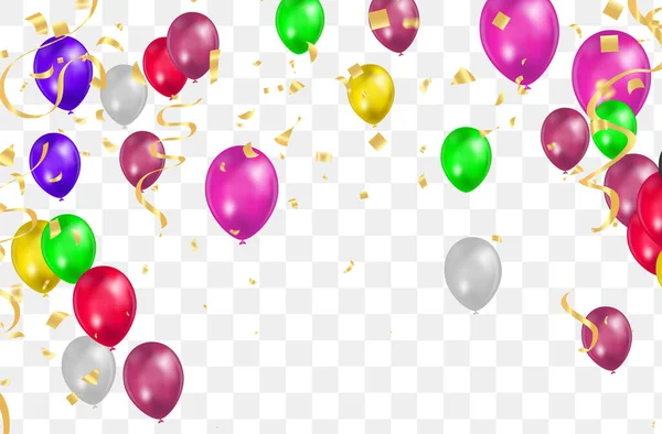 Joyeux Anniversaire Vectoriel Couleur Ballons Brillants Isolés Sur Fond Transparent — Image vectorielle