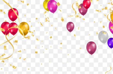 Mutlu yıllar Vektör Renkli Parlak balonlar Şeffaf arka planda izole Yeni Yıl Partisi Dekorodisi