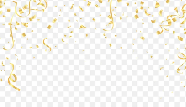 Düşen parlak altın konfeti şeffaf arka planda izole edildi. VIP uçuşu elementleri, altın folyo desenli yılan desenli konfeti konfetileri yeni yıl vektörü düşüyor..