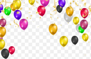 Mutlu yıllar Vektör Renkli Parlak balonlar Şeffaf arka planda izole Yeni Yıl Partisi Dekorodisi