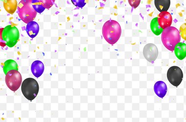 Mutlu yıllar Vektör Renkli Parlak balonlar Şeffaf arka planda izole Yeni Yıl Partisi Dekorodisi