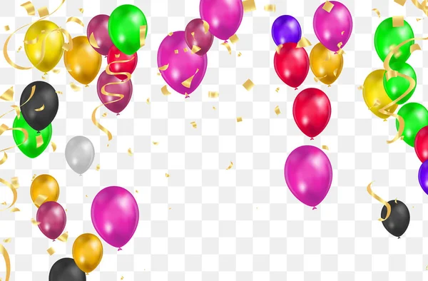 Happy Birthday Vector Color Glossy Balloons Isolated Transparent Background New — Stockvector